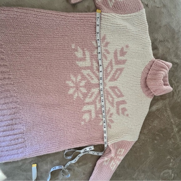 J. Crew Pink Cream Snowflake Turtleneck Holiday Oversized Cozy Sweater Women's L - Picture 8 of 10